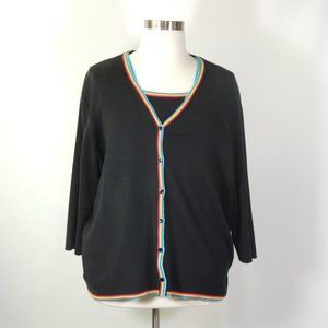 Designers Originals 2 Pc. Sweater Set - Black with rainbow  trim